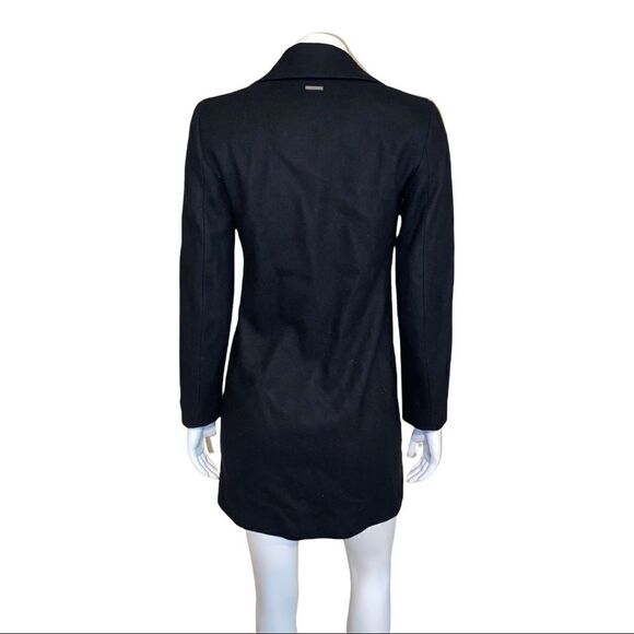 DKNY Petite Faux Leather Trim Black Wool Coat Size PXS NWT - Picture 3 of 8